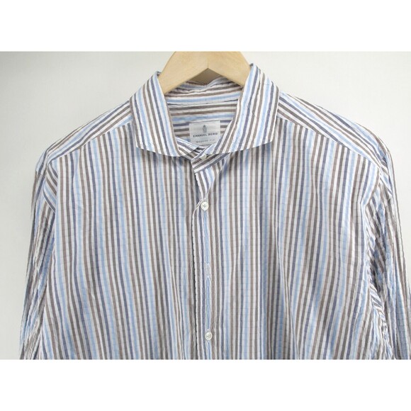 Emanuel Berg Men's Modern Fit Button up Dress Shirt‎ Seersucker size XL - Picture 2 of 9
